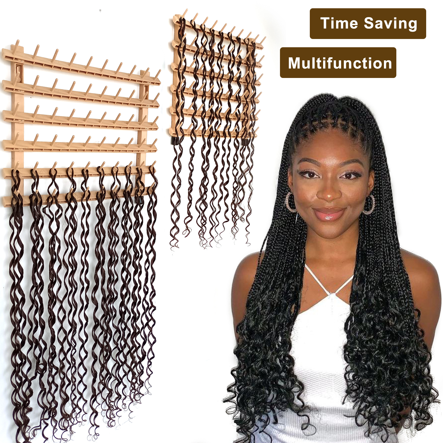 Braiding Hair Rack Braid Rack 120 Pegs Non-slip Hair Rack for Braiding  Hair, Double Sides Braid Hair Holder Stand with Hair Braiding Tools and  Supplies (120 Spool -wood color） 